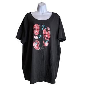 Ulla Popken Women's Black Nine Floral Graphic Top Size 24/26 Whimsigoth Boho
